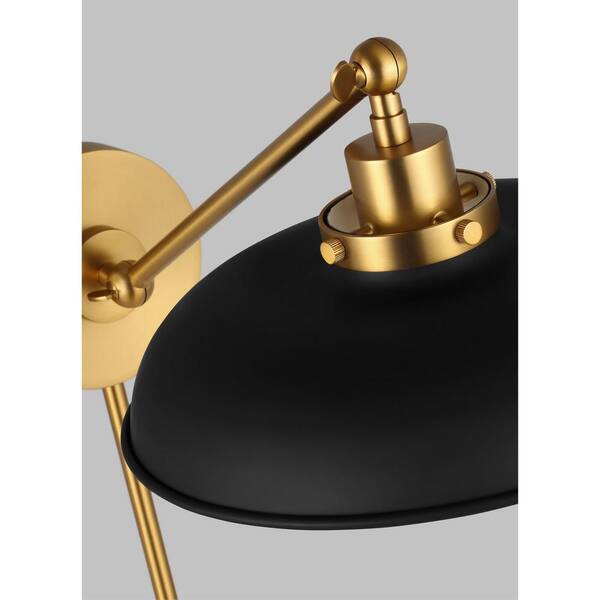 Generation Lighting - Wellfleet 11 in. W x 8.75 in. H 1-Light Midnight Black/Burnished Brass Single Arm Wide Task Wall Sconce with Steel Shade