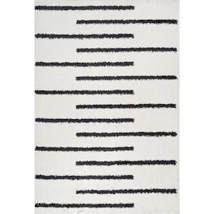 Alaro Berber Stripe Shag White/Black 3 ft. x 5 ft. Area Rug
