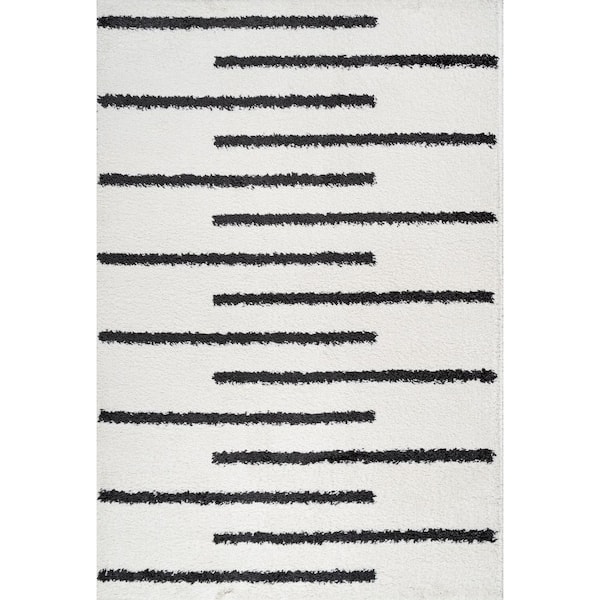 Alaro Berber Stripe Shag White/Black 4 ft. x 6 ft. Area Rug