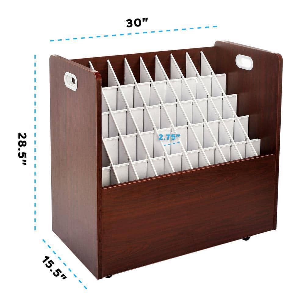 Mahogany Mobile 50-Compartment Roll File Organizer with Vinyl Laminate