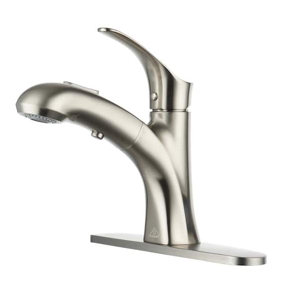CASAINC Single Handle Single Hole Bathroom Faucet with Pull-Out Sprayer, Deckplate Included in Stainless steel Brushed Nickel