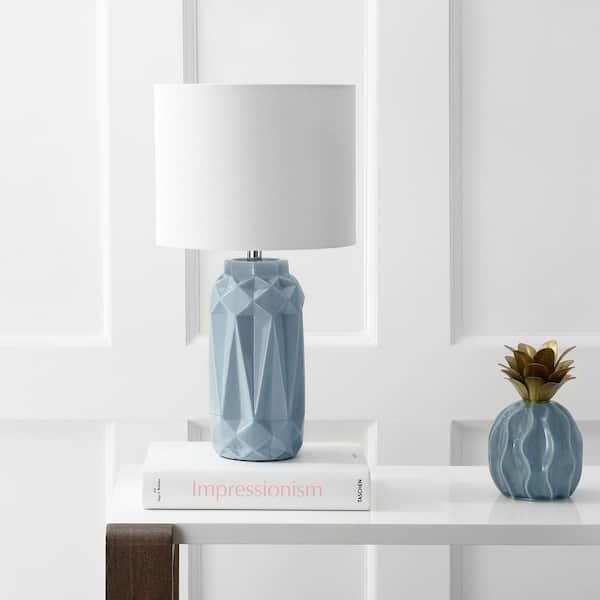 Kelesie 18 in. Light Blue Geometric Table Lamp with White Shade