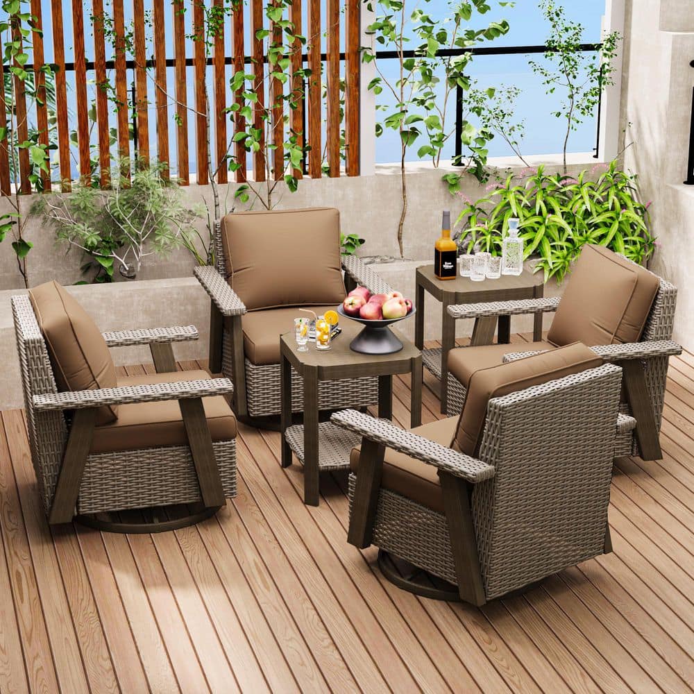 JOYSIDE 6-Piece Wicker Patio Swivel Rocking Chair
