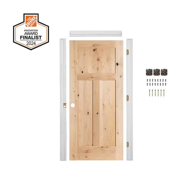 DIY RTA Kit 30 in. x 80 in. Right-Handed Shaker Knotty Alder Unfinished Wood Single Ready To Assemble Interior Door