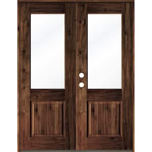 64 in. x 96 in. Rustic Knotty Alder Wood Clear Half-Lite red mahogony Stain/VG Right Active Double Prehung Front Door