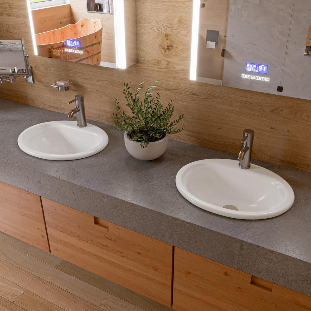 White Ceramic Oval Drop-In Bathroom Sink with Overflow