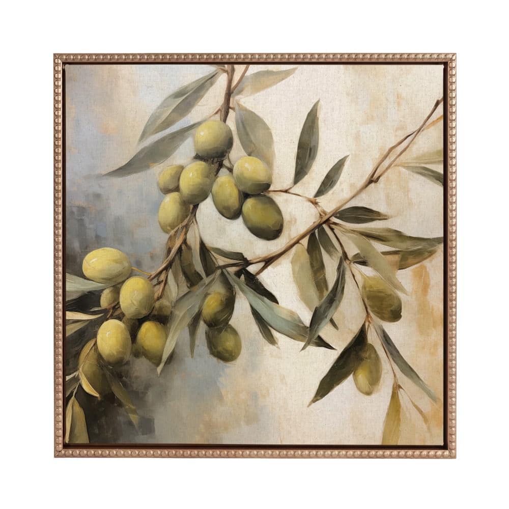 Gold Beaded Frame Olive Tree Canvas Wall Art, 22x22