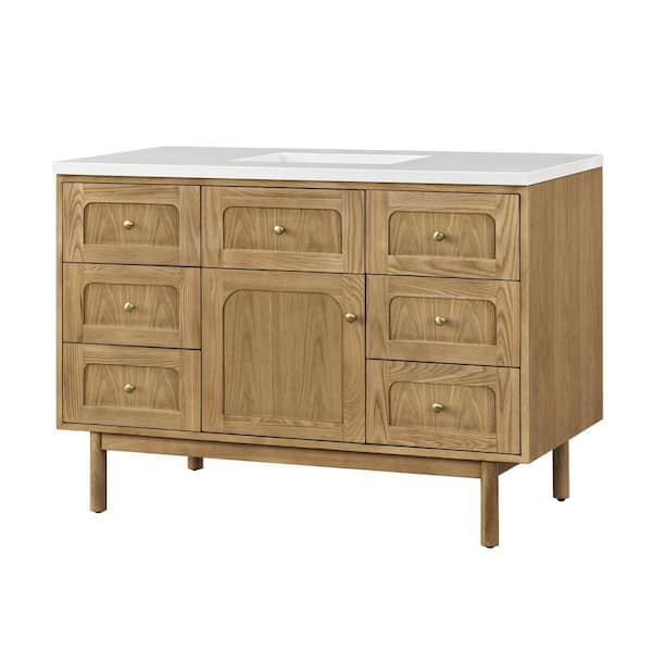 James Martin Vanities Laurent 48.0 in. W x 23.5 in. D x 34.2 in . H Bathroom Vanity in Light Oak with White Zeus Quartz Top