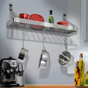 Handcrafted 24 in. Gourmet Bookshelf Wall Rack with 12-Hooks Stainless Steel
