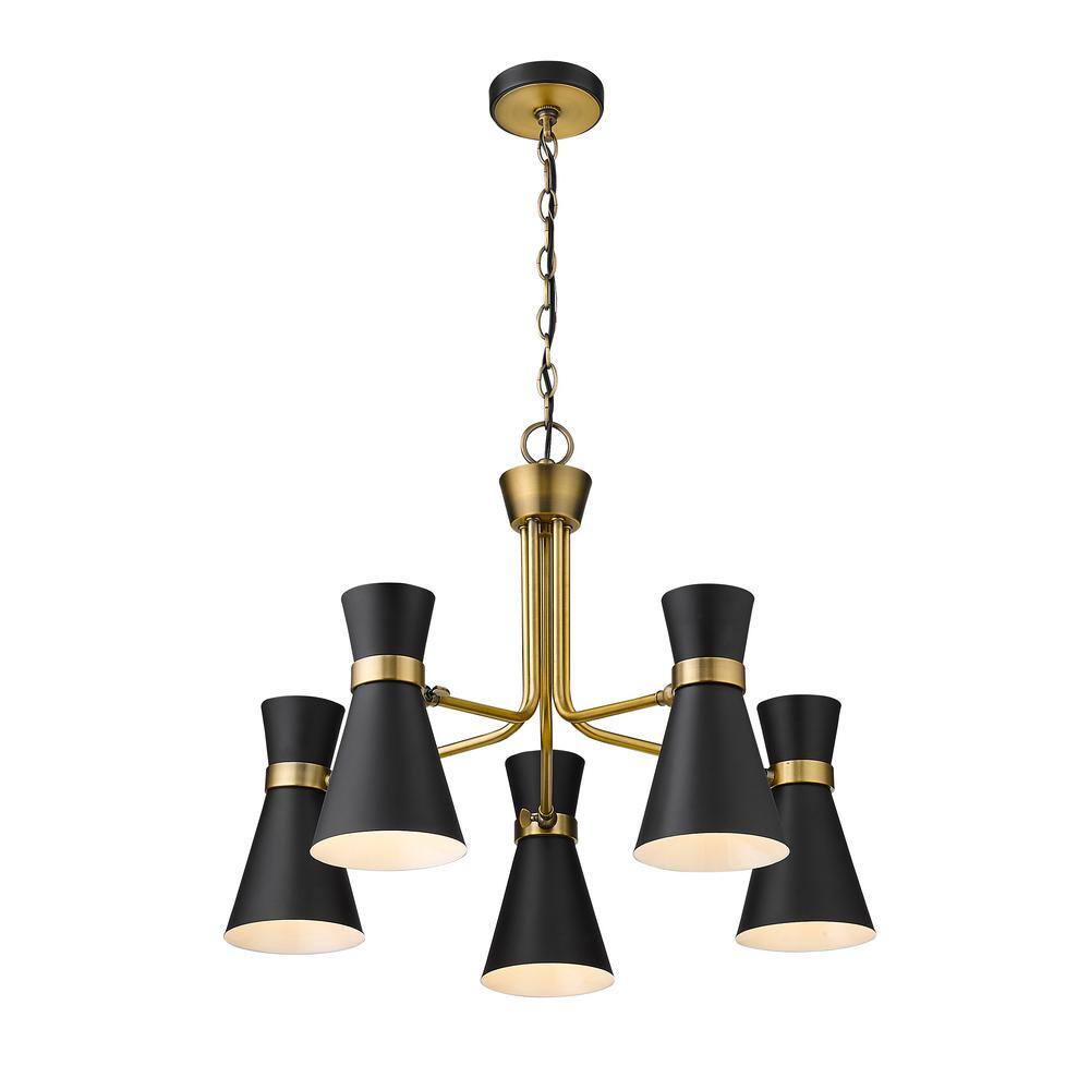 Matte Black and Brass 5-Light Steel Chandelier