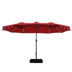 15 ft. Market Patio Umbrella With Lights Base and Sandbags in Red