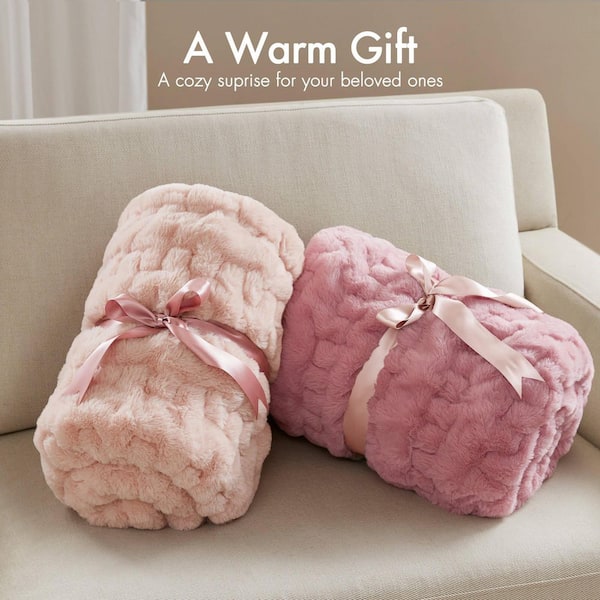 Madison Park Ruched Fur Pink Polyester Throw Blanket MP50-8803