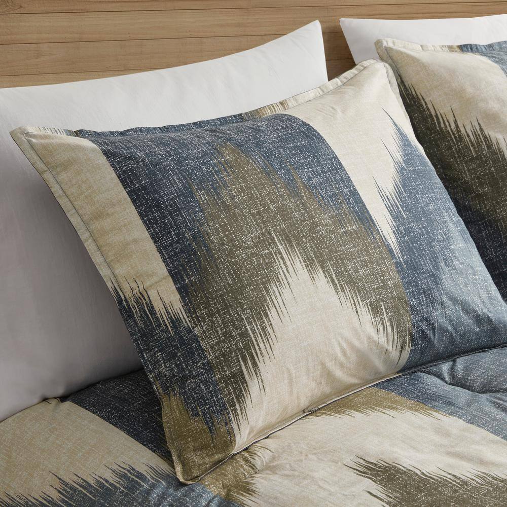 Full Navy Cotton Reversible Comforter Set with Graphic Detail