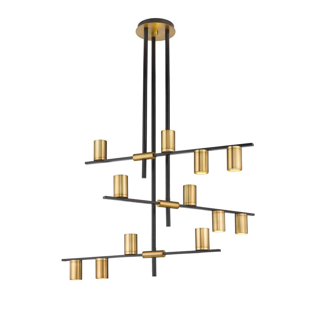 Calumet Chic Industrial 12-Light Matte Black & Olde Brass Chandelier
