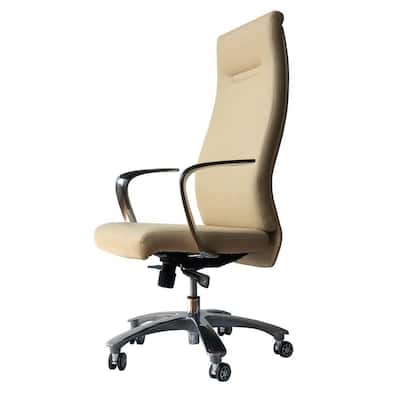 Beige and Chrome High Back Ergonomic Executive Leatherette Office Swivel Chair with Casters