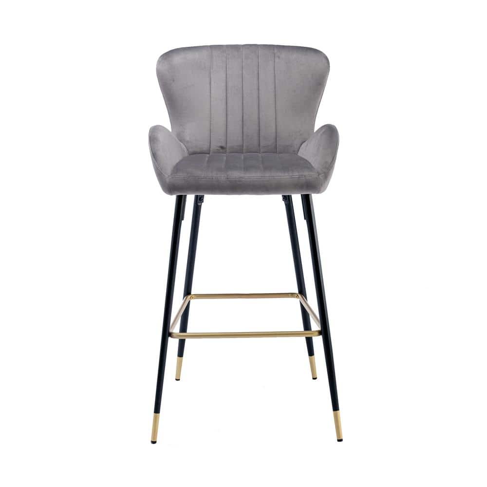 40.94 in. Gray Bar Stool with Back and Footrest