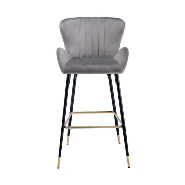 Unbranded 40.94 in. Gray Bar Stool with Back and Footrest