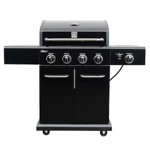 4-Burner Propane Gas Grill with Side Searing Burner in Black with Black Chrome Accent
