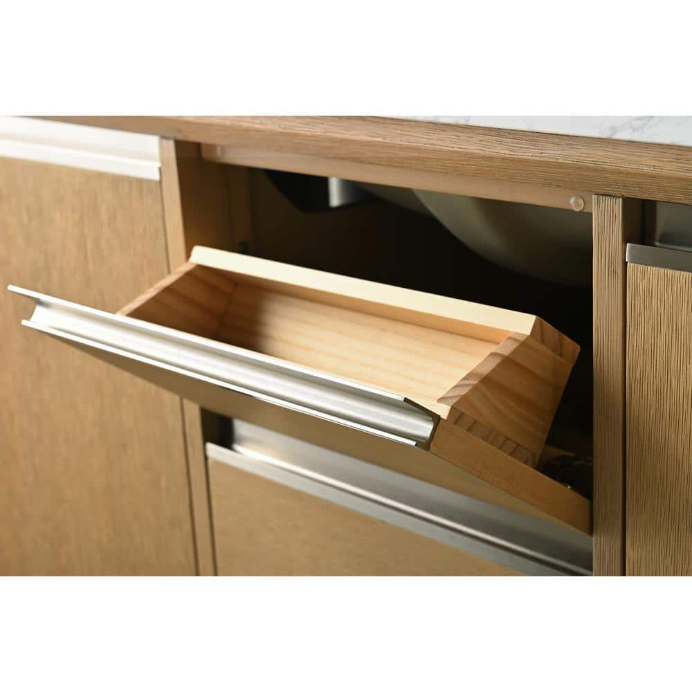 72" Natural Oak Double Sink Bathroom Vanity with Marble Top
