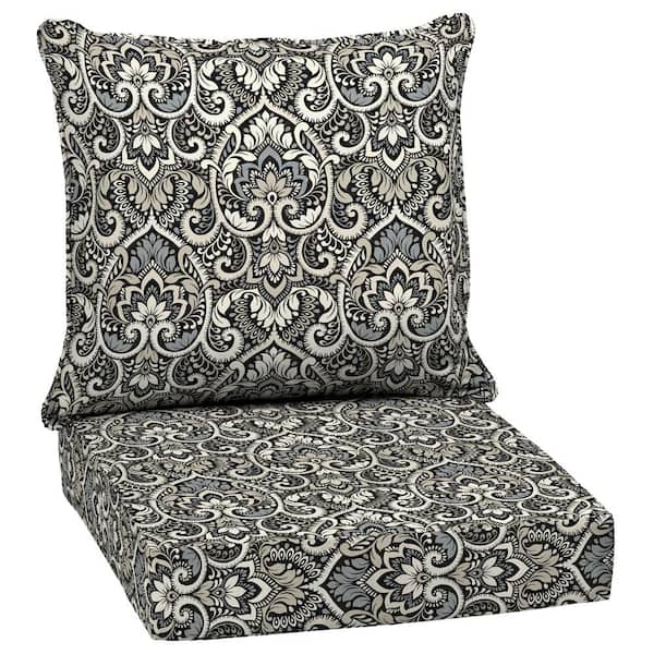 ARDEN 24 in. x 24 in. 2-Piece Deep Seating Outdoor Lounge Chair Cushion in Black Aurora Damask