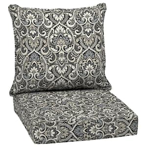 24 in. x 24 in. 2-Piece Deep Seating Outdoor Lounge Chair Cushion in Black Aurora Damask