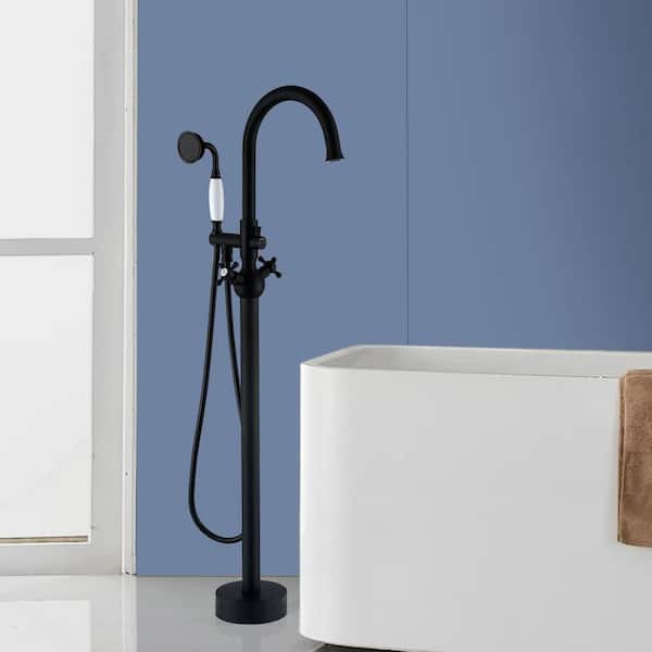 Satico 45-1/4 in. 2-Handle Freestanding Tub Faucet with Hand Shower Head in Matte Black