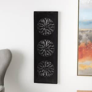 12 in. x 36 in. Wood Black Handmade Intricately Carved Floral Wall Decor