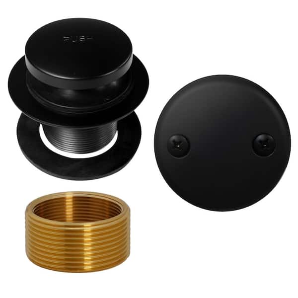 Universal Fine or Coarse Thread Replacement Bathtub Tip-Toe Drain with 2-Hole Faceplate, Matte Black