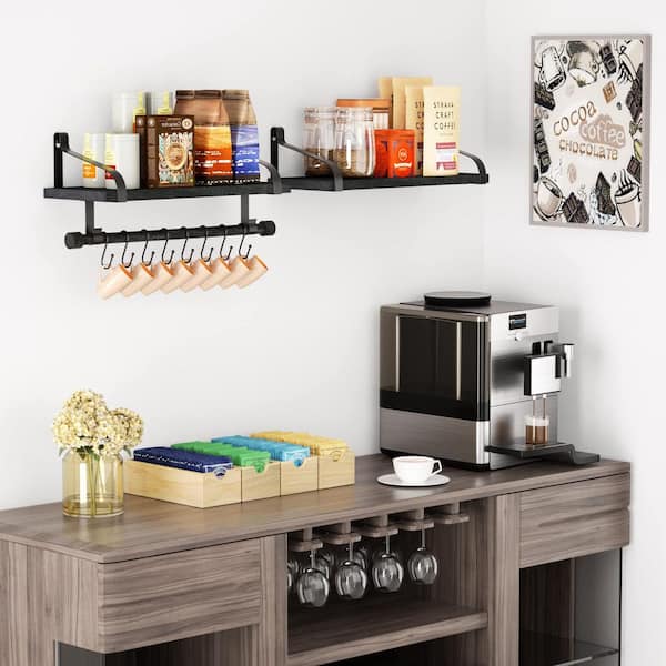 Coffee bar shelf with hooks discount