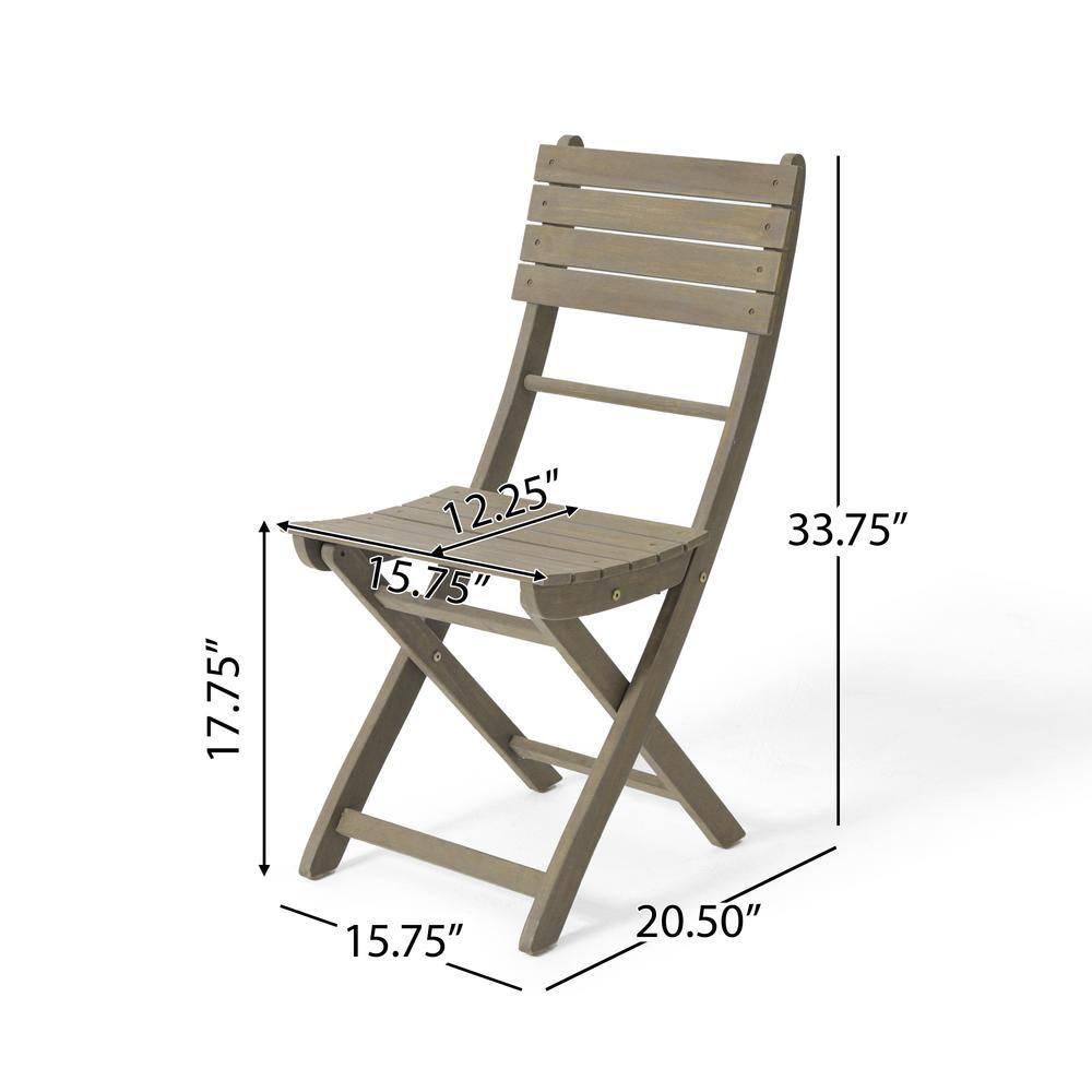 Gray Acacia Wood Outdoor Folding Dining Chairs, Set of 2