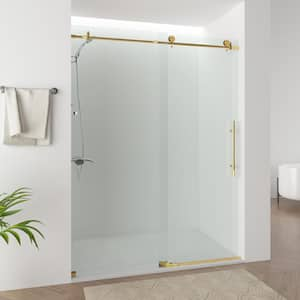 60 in. W x 76 in. H Frameless Sliding Shower Door in Titanium Gold with Explosion-Proof Clear Glass