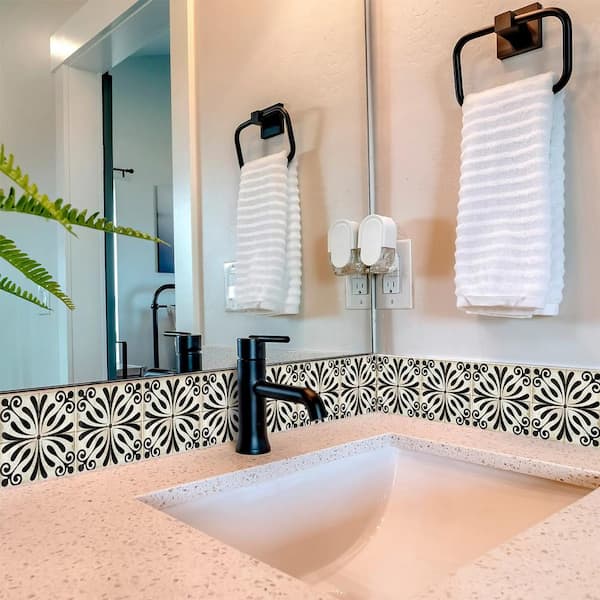 Black and Ivory B37 7 in. x 7 in. Vinyl Peel and Stick Backsplash Tile (24-Pack)