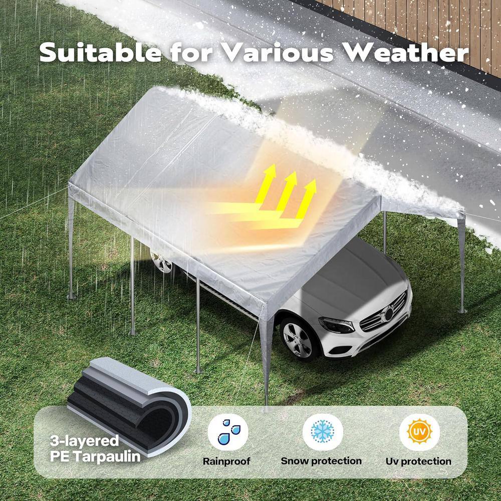 20 ft. White PE Fabric Carport Replacement Canopy Cover