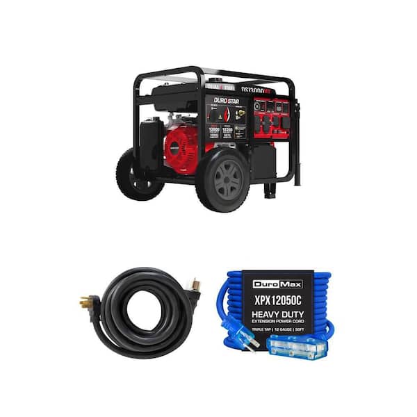 13000-Watt Dual Fuel Portable Generator with CO Shutdown, 25 ft. 50 Amp Cord, and 50 ft. 15 Amp Extension Cord