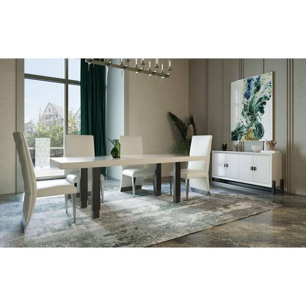 Lenny White High Gloss Metal 94.5 in. 4 Legs Dining Table Seats-8