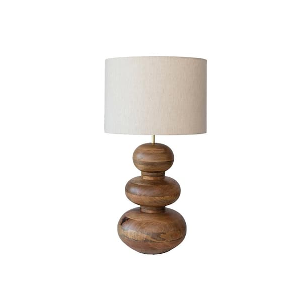 Storied Home 26 in. Natural Mango Wood Table Lamp with Linen Shade