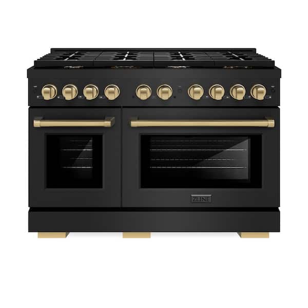 Autograph Edition 48 in. 8-Burner Double Convection Oven Gas Range in Black Stainless Steel and Champagne Bronze