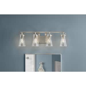 Clermont 30.75 in. 4-Light Brushed Nickel Bathroom Vanity Light with Seeded Glass Shade