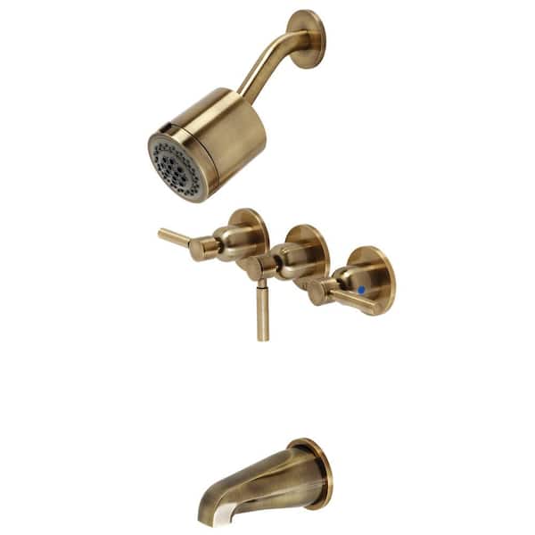 Kingston Brass Concord 3-Handle 2-Spray Tub and Shower Faucet in Antique Brass (Valve Included)