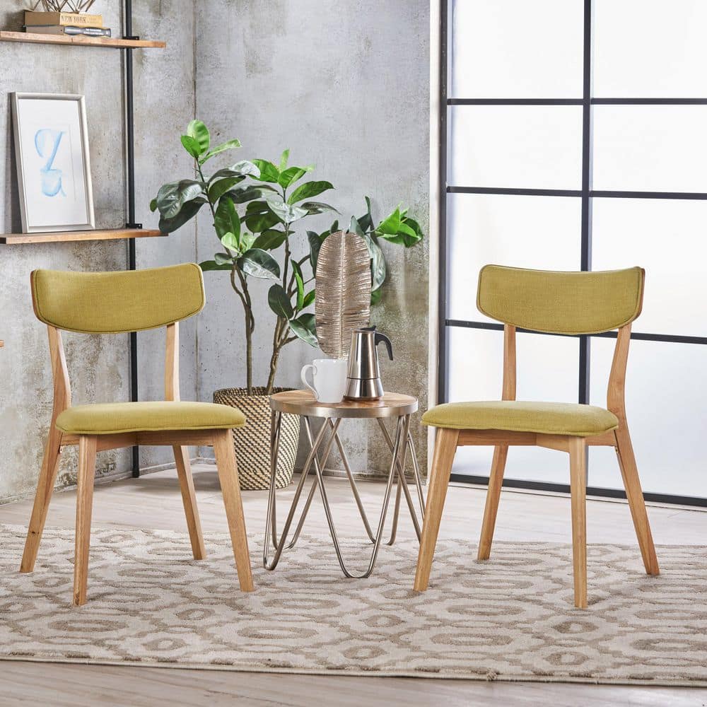 Green Tea Upholstered Mid-Century Modern Side Chairs with Oak Frame, Set of 2