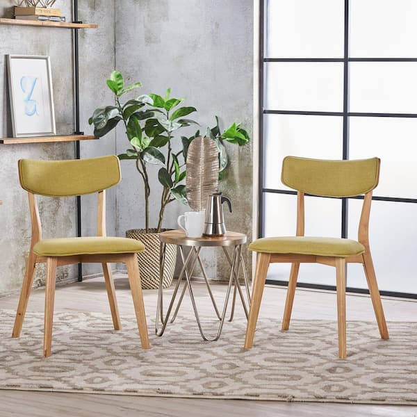Riley Green Tea Mid Century Modern Fabric Upholstered Dining Chairs with Oak Finished Frame, Solid Wood, (set of 2)