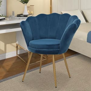 17.7 in. Seat Height Navy Velvelt Upholstered Accent Leisure Armchair Vanity Chair with Golden Metal Legs