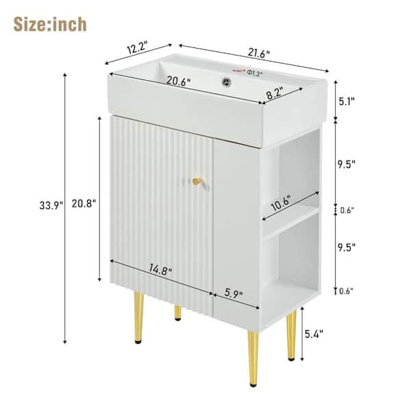 22 in. W x 12 in. D x 34 in. H Freestanding Bath Vanity in White with White Ceramic Top