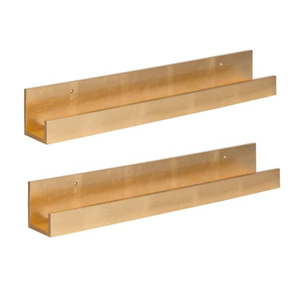 Kate and Laurel Levie 3 in. x 24 in. x 4 in. Gold MDF Decorative Wall Shelf