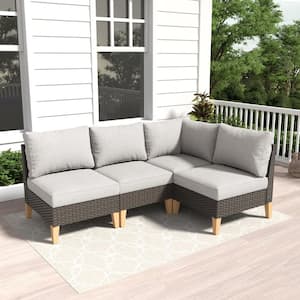 Chic Relax Brown 4-Piece Wicker Patio Corner Couch Outdoor Sectional Sofa with Beige Cushions