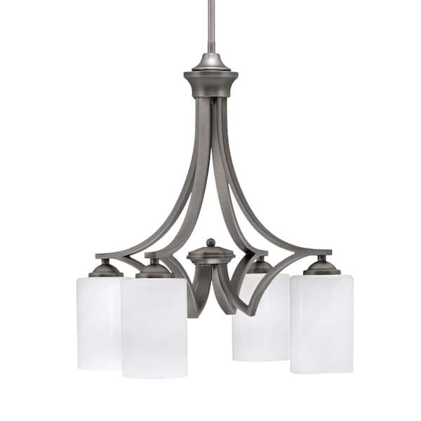 Unbranded Clevelend 4-Light Graphite Chandelier, Round Chandelier with 4 in. White Marble Glass Shades, No bulbs included
