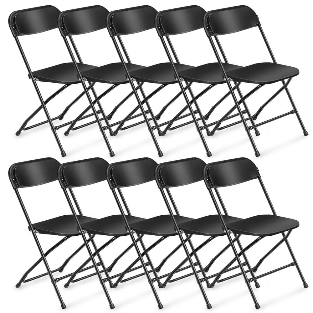 VINGLI Black Plastic Folding Chairs, Indoor Outdoor Stackable Seat