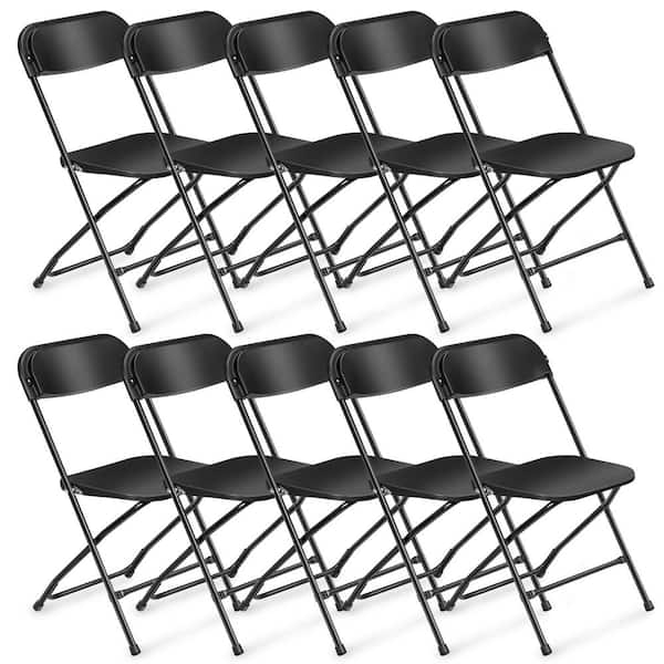 VINGLI Black Plastic Folding Chairs, Indoor Outdoor Stackable Seat