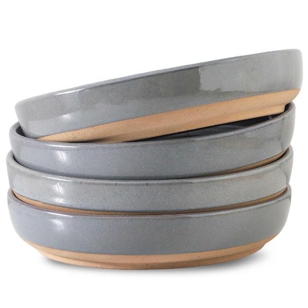 26 fl. oz. Gray Ceramic Wide Shallow Microwave Safe Salad Pasta and Soup Dinnerware Bowl Set (Set of 4)