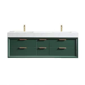 Moray 60 in. W x 20.7 in. D x 21 in. H Double Sinks Floating Bath Vanity in Green with White Engineer Marble Countertop